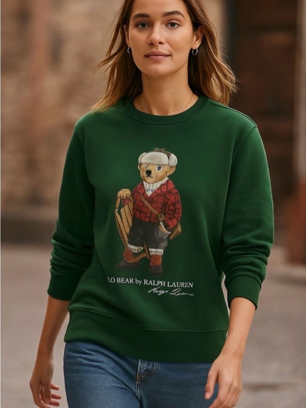 Polo by Ralph Lauren Dark Green Crewneck Sweater with Bear Graphic